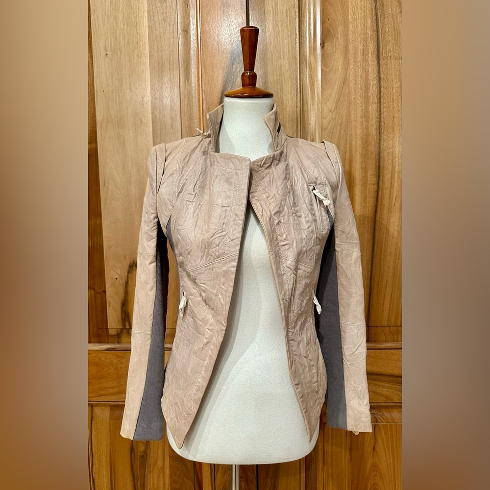 NWT cut25 by Yigal Azrouel - 2-Tone Leather Jacket w/ Woven Accent Panels, 2